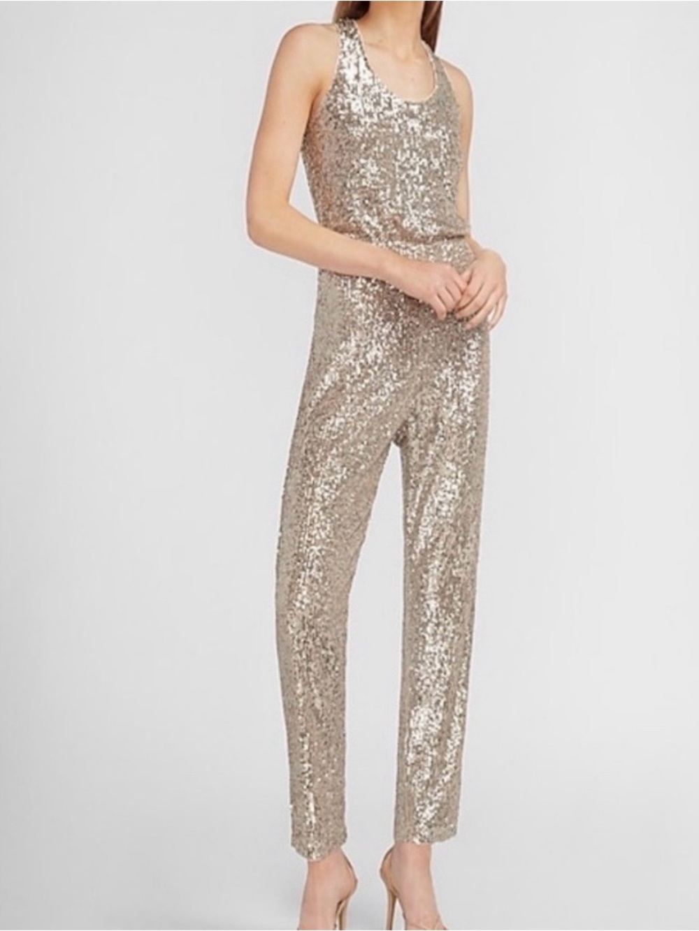 NWT Fashion Nova Silver Sequin Jumpsuit S
